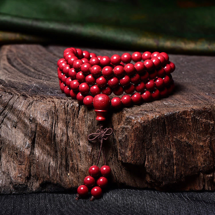 Stone of buddha 108 Mala Beads Cinnabar Om Mani Padme Hum Pattern Engraved Blessing Bracelet