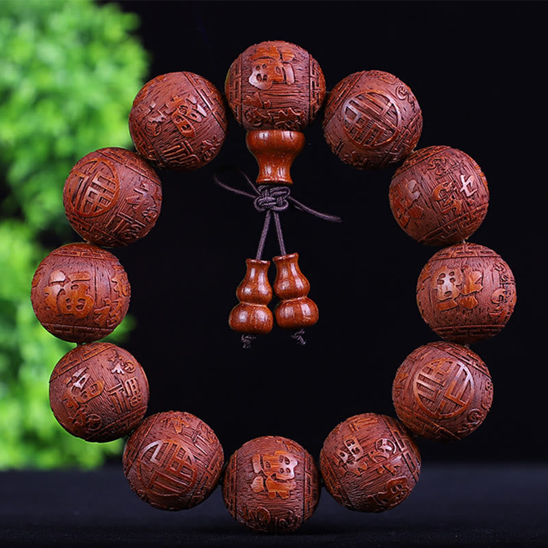 Stone of buddha Chinese Zodiac Rosewood Ebony Boxwood Copper Coin PiXiu Carved Warmth Bracelet