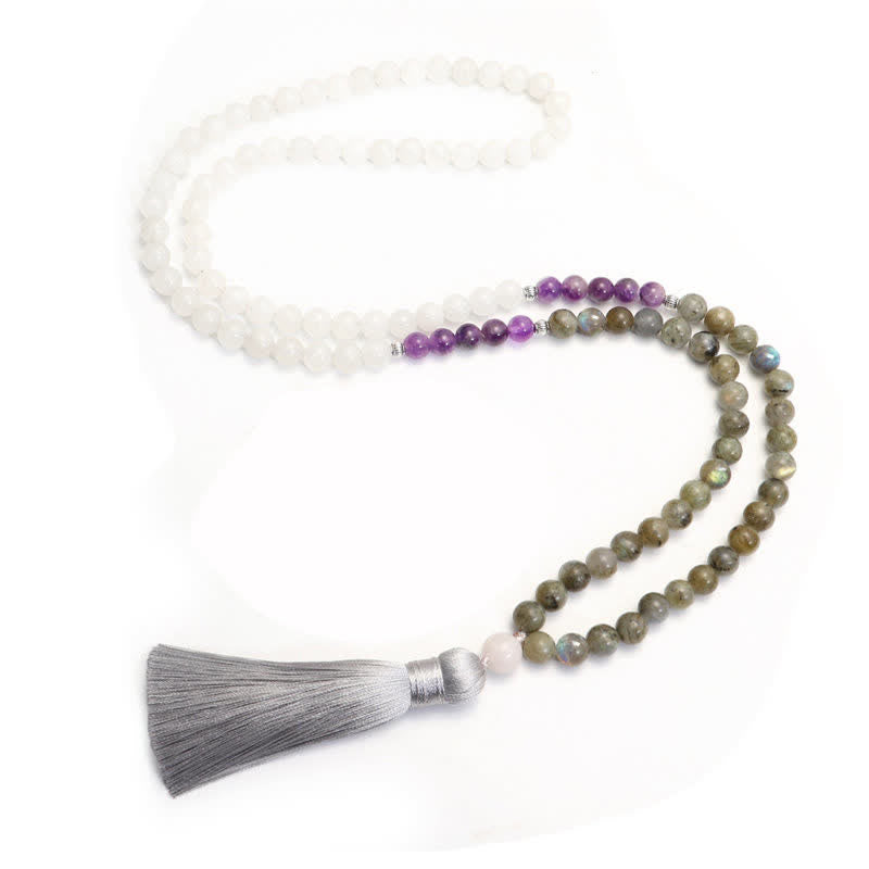 Stone of buddha 108 Mala Beads White Agate Amethyst Black Glitter Stone Protection Bracelet