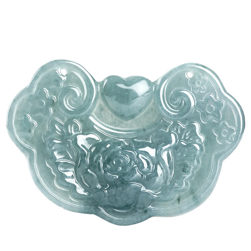 Stone of buddha Natural Jade Peony Flower Lock of Good Wishes Prosperity Necklace Pendant