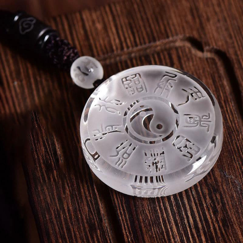 Stone of buddha Taoism Five Sacred Mountains Yin Yang Symbol Liuli Crystal Balance Necklace Pendant Key Chain