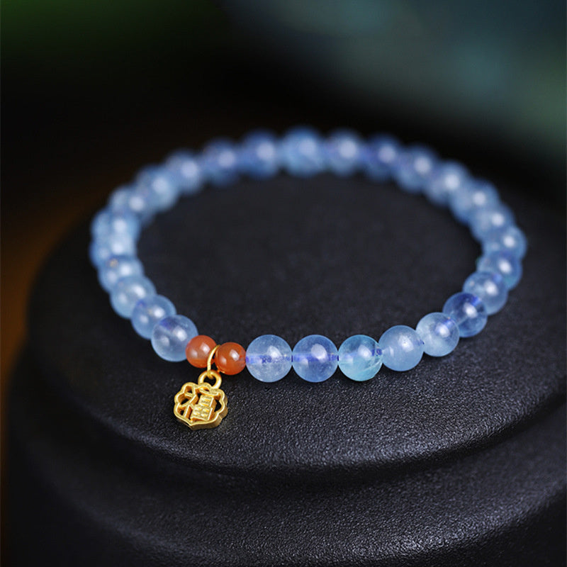 Stone of buddha Natural Aquamarine Red Agate Healing Charm Bracelet