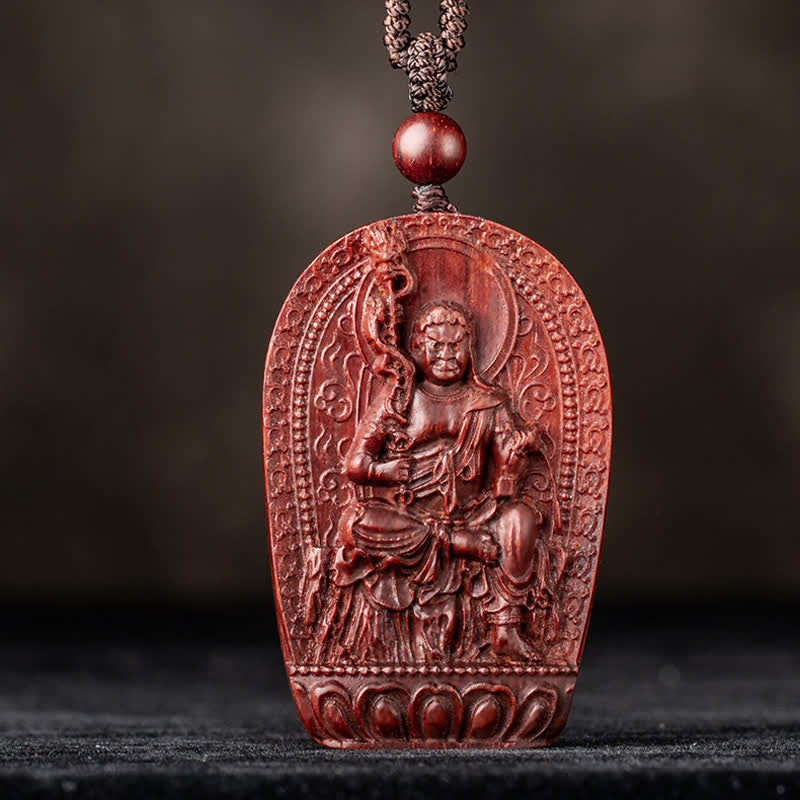Stone of buddha Chinese Zodiac Natal Buddha Small Leaf Red Sandalwood Lotus Protection Necklace Pendant