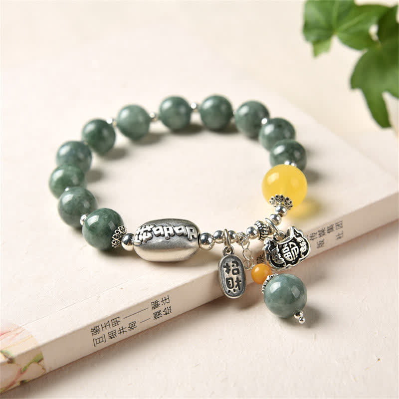 Stone of buddha 925 Sterling Silver Cyan Jade Amber Success Bracelet
