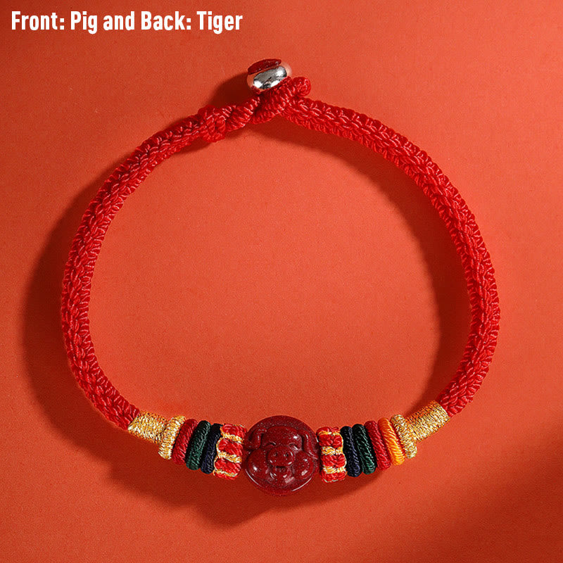 Stone of buddha Year of the Dragon 925 Sterling Silver Chinese Zodiac Cinnabar Auspicious Matches Blessing Bracelet