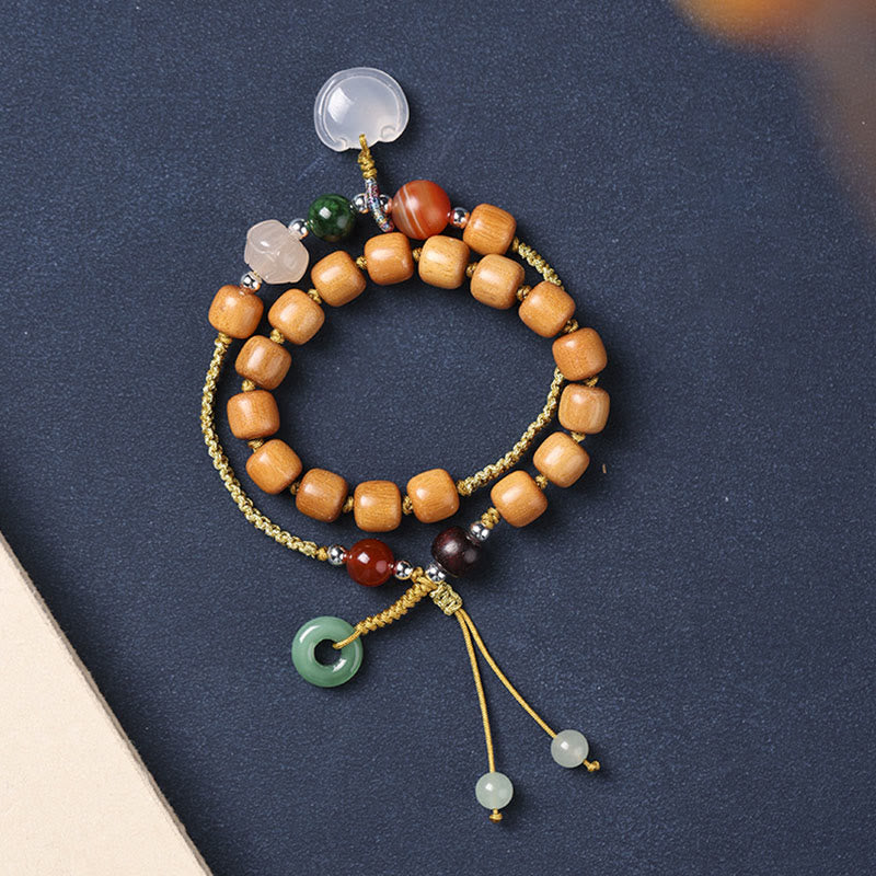 Stone of buddha Green Sandalwood Chalcedony Peace Buckle Charm Soothing Double Wrap Bracelet