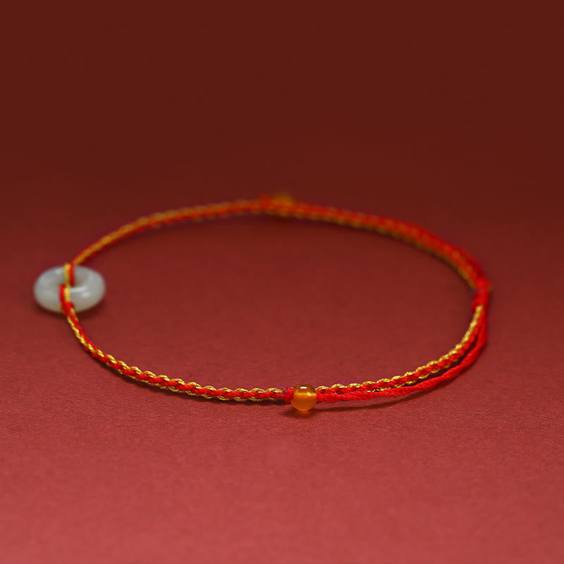 Stone of buddha Round Peace Buckle Jade Luck Abundance Braided Bracelet Anklet
