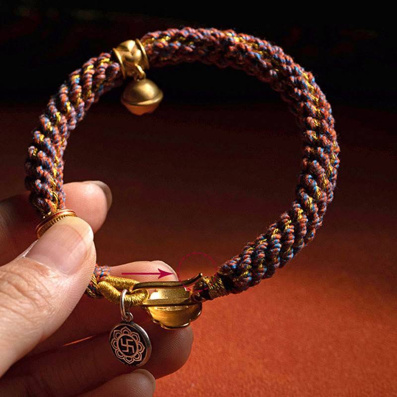 Stone of buddha 925 Sterling Silver Chinese Zodiac Natal Buddha Om Mani Padme Hum Luck Bell Braided String Bracelet