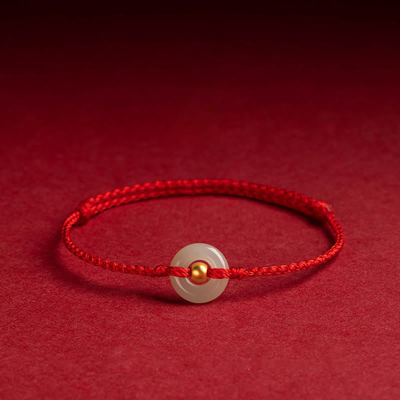 Stone of buddha 999 Gold Bead Round Peace Buckle Hetian Jade Luck Abundance Braided Bracelet Anklet