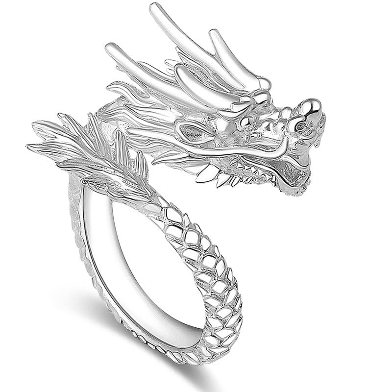 Stone of buddha 990 Sterling Silver Vintage Dragon Design Luck Protection Strength Adjustable Ring