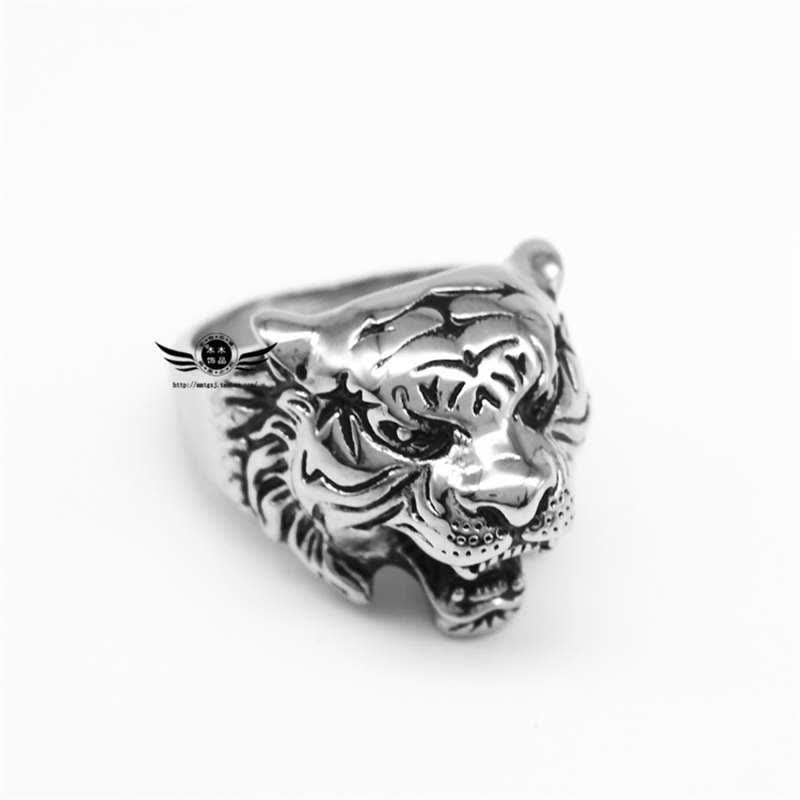 Stone of buddha Men's Animal Tiger Head Titanium Steel Balance Calm Punk Rock Biker Ring