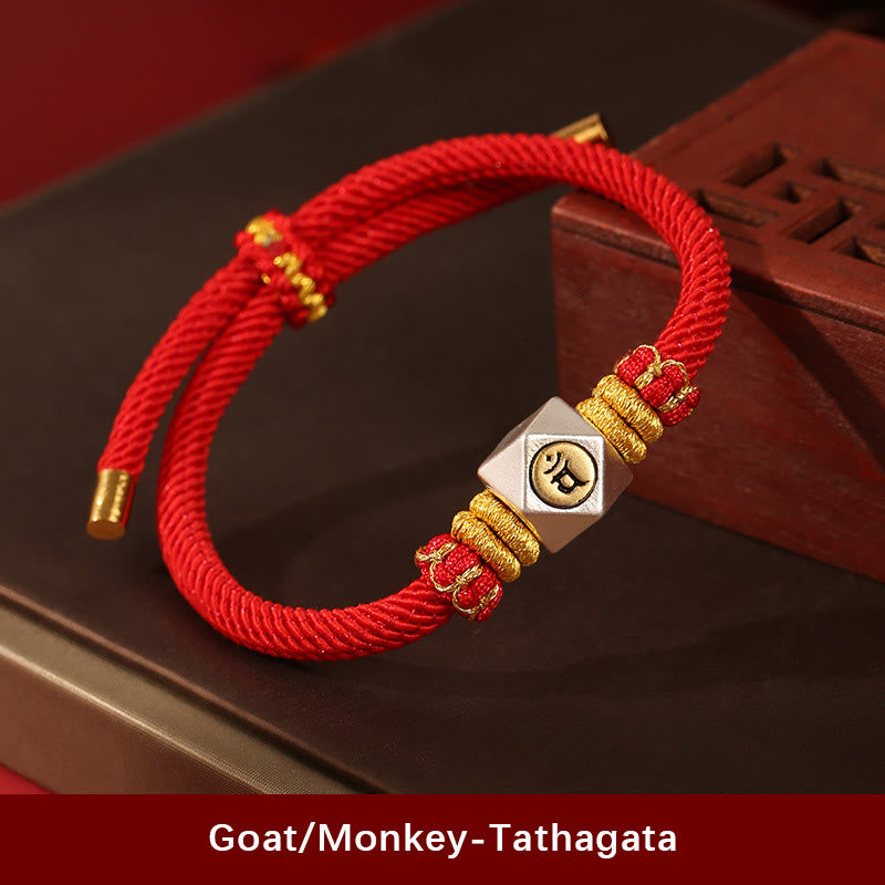 Stone of buddha 999 Sterling Silver Chinese Zodiac Natal Buddha Red Rope Luck Strength Handcrafted Kids Bracelet