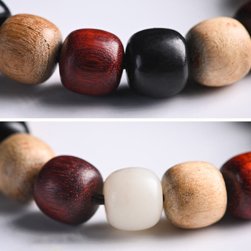 Stone of buddha Small Leaf Red Sandalwood Ebony Wood Cute Cat Engraved Protection Bracelet