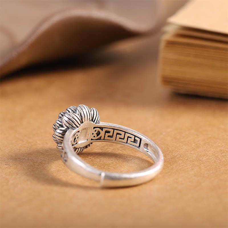 Stone of buddha925 Sterling Silver Lotus Red Agate Confidence Blessing Ring
