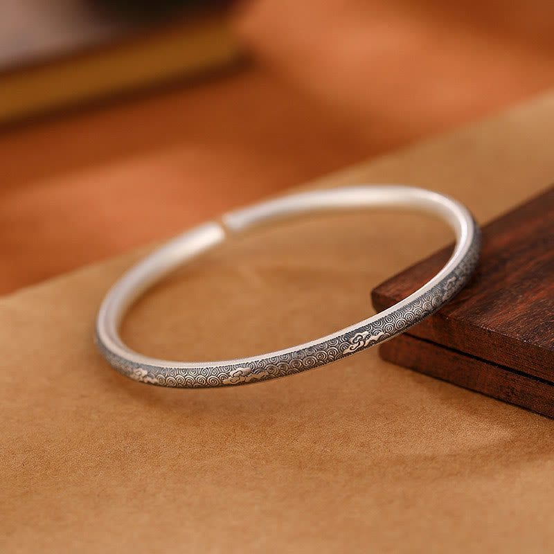 Stone of buddha Vintage 999 Sterling Silver Auspicious Clouds Design Luck Bracelet Bangle
