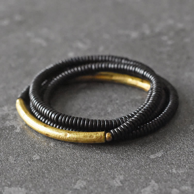 Stone of buddha Ebony Wood Copper Balance Multilayered Bracelet