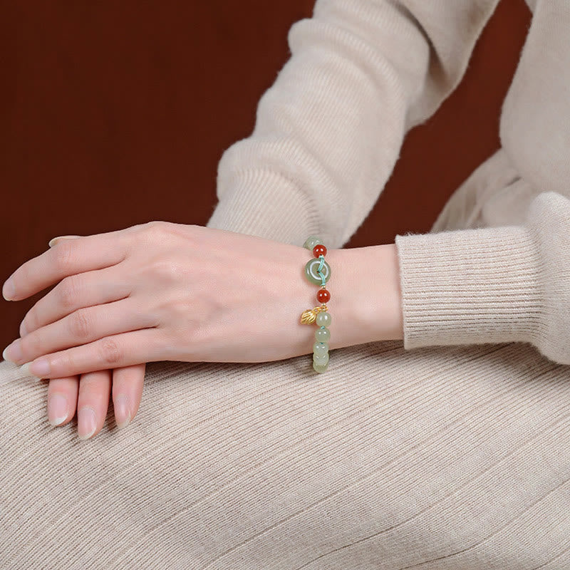 Stone of buddha 925 Sterling Silver Natural Hetian Jade Peace Buckle Red Agate Luck Bracelet