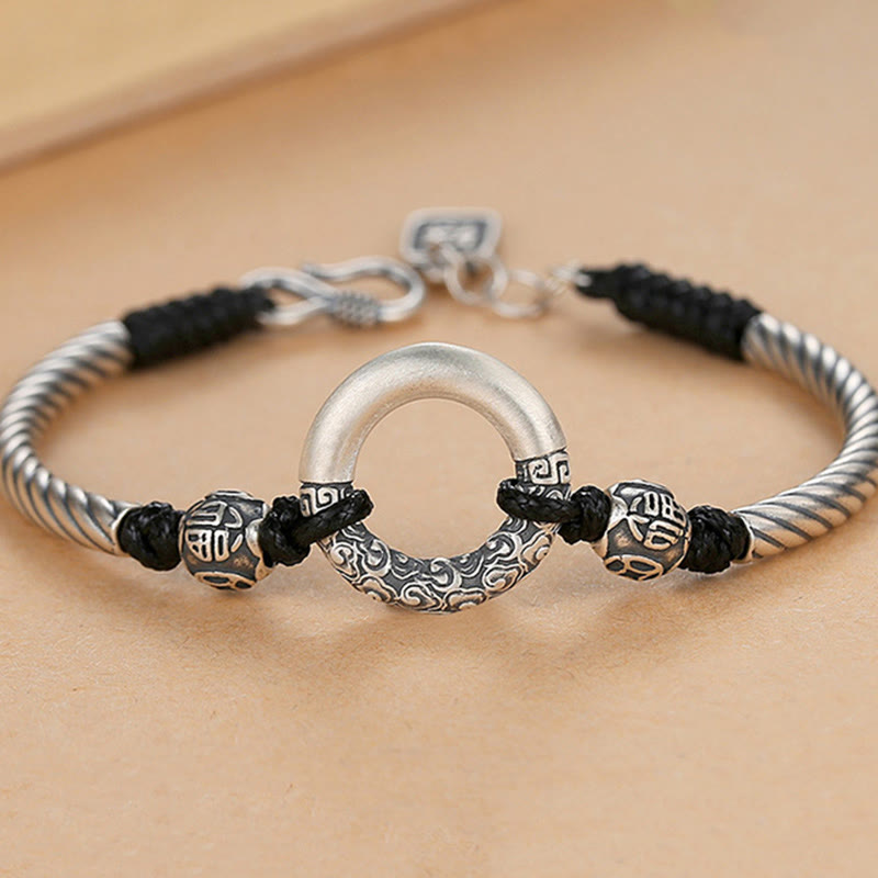 Stone of buddha 999 Sterling Silver Fu Character Peace Buckle Copper Coin Auspicious Clouds Fortune Bracelet