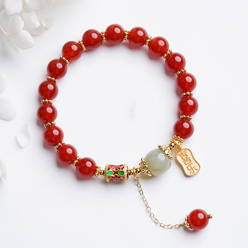 Stone of buddha Natural Red Agate Hetian Jade Fu Character Confidence Charm Bracelet