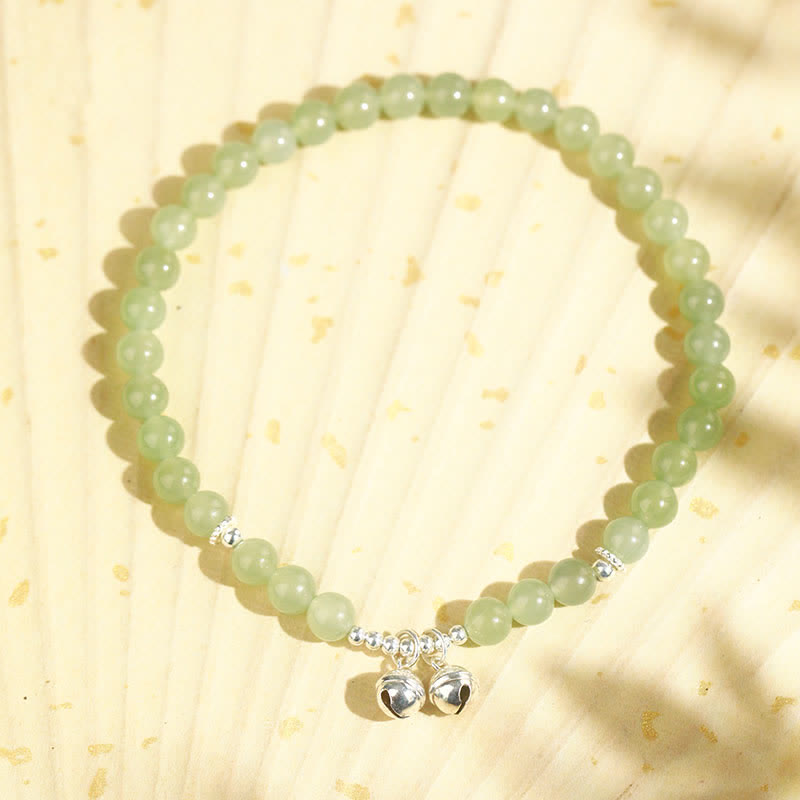 Stone of buddha 925 Sterling Silver Natural Hetian Jade Prosperity Bell Charm Anklet