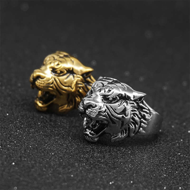Stone of buddha Men's Animal Tiger Head Titanium Steel Balance Calm Punk Rock Biker Ring