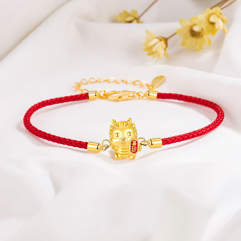 Stone of buddha 925 Sterling Silver Year Of The Dragon Lucky Golden Dragon Strength Red Rope Chain Bracelet