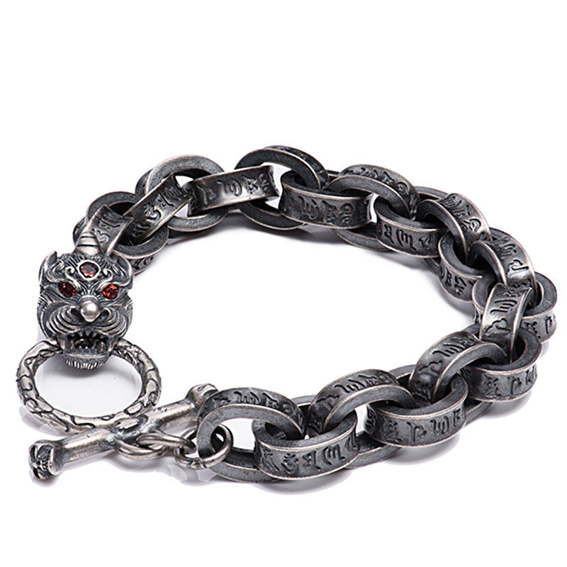 Stone of buddha 925 Sterling Silver Dragon Kirin Om Mani Padme Hum Success Strength Bracelet Bangle