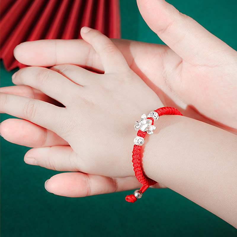 Stone of buddha 999 Sterling Silver Chinese Zodiac Red Rope Luck Handcrafted Kids Bracelet