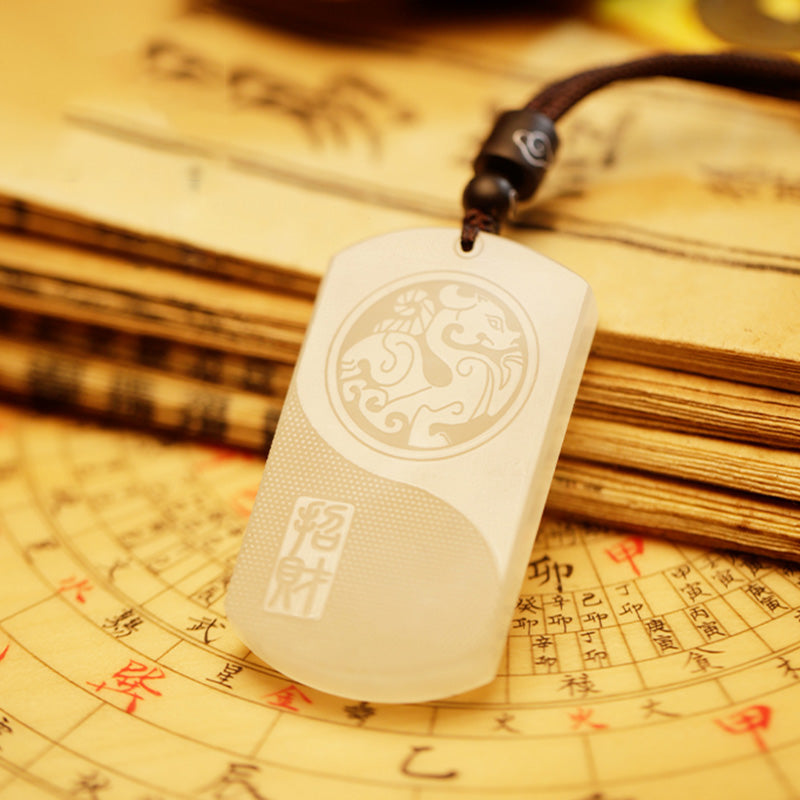 Stone of buddha White Jade PiXiu Yin Yang Luck Protection Necklace Pendant
