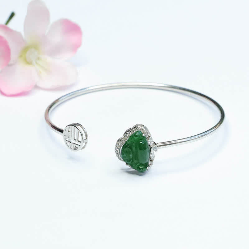 Stone of buddha 925 Sterling Silver Laughing Buddha Jade Luck Bracelet Bangle