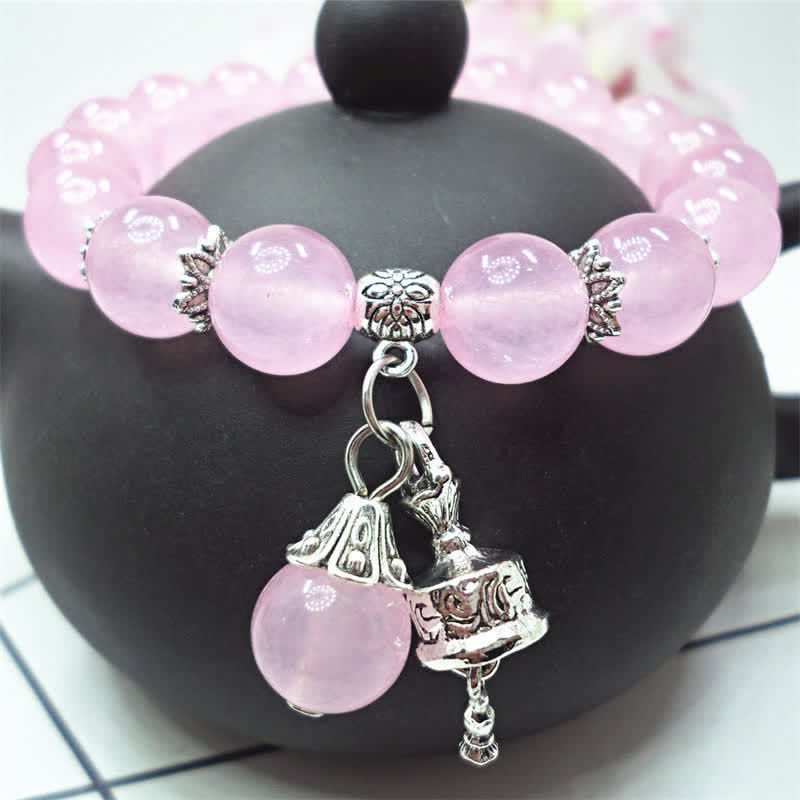 Stone of buddha Vintage Crystal Chalcedony Stone Energy Beaded Bell Charm Bracelet