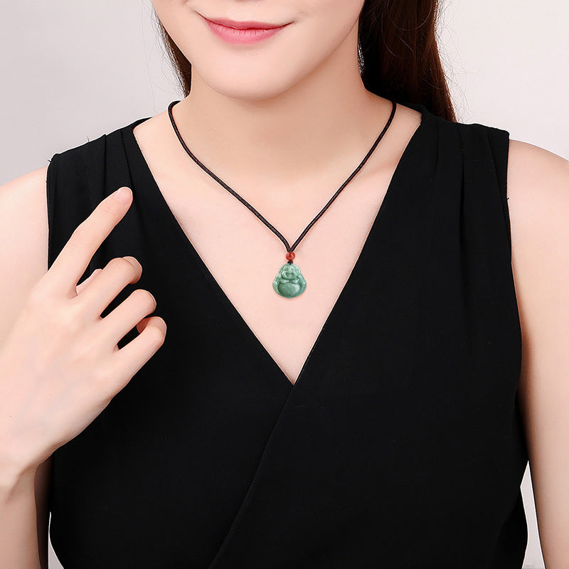 Stone of buddha Laughing Buddha Cyan Jade Success Necklace String Pendant