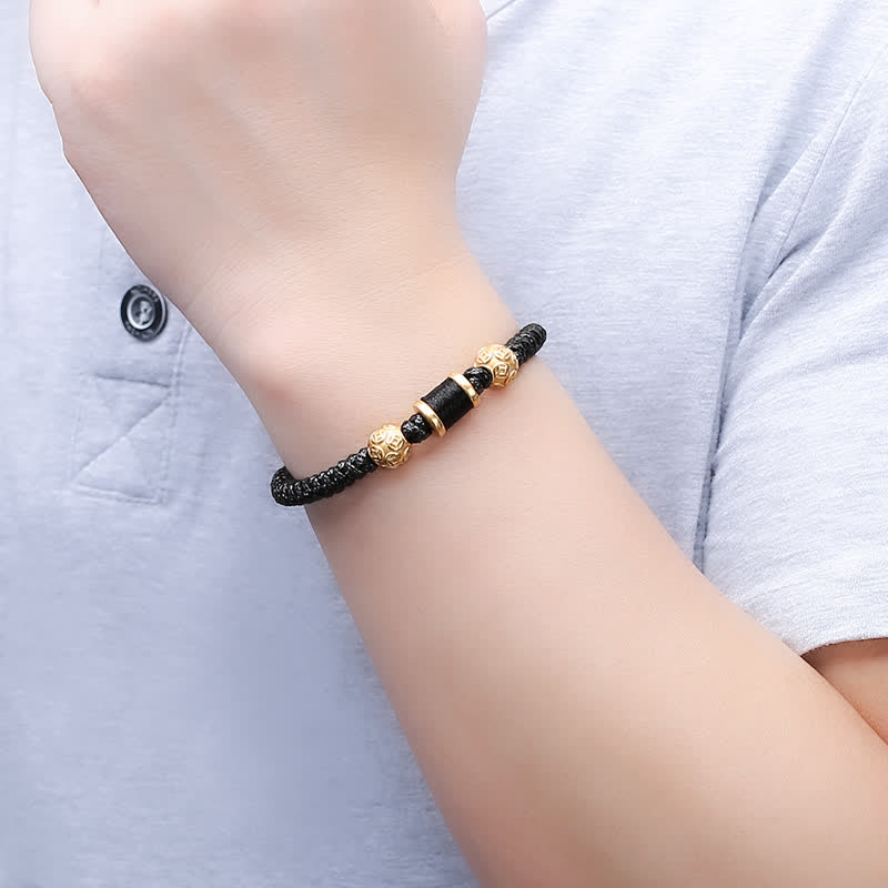 Stone of buddha 999 Sterling Silver Copper Coin Bead Copper Balance Braided String Bracelet