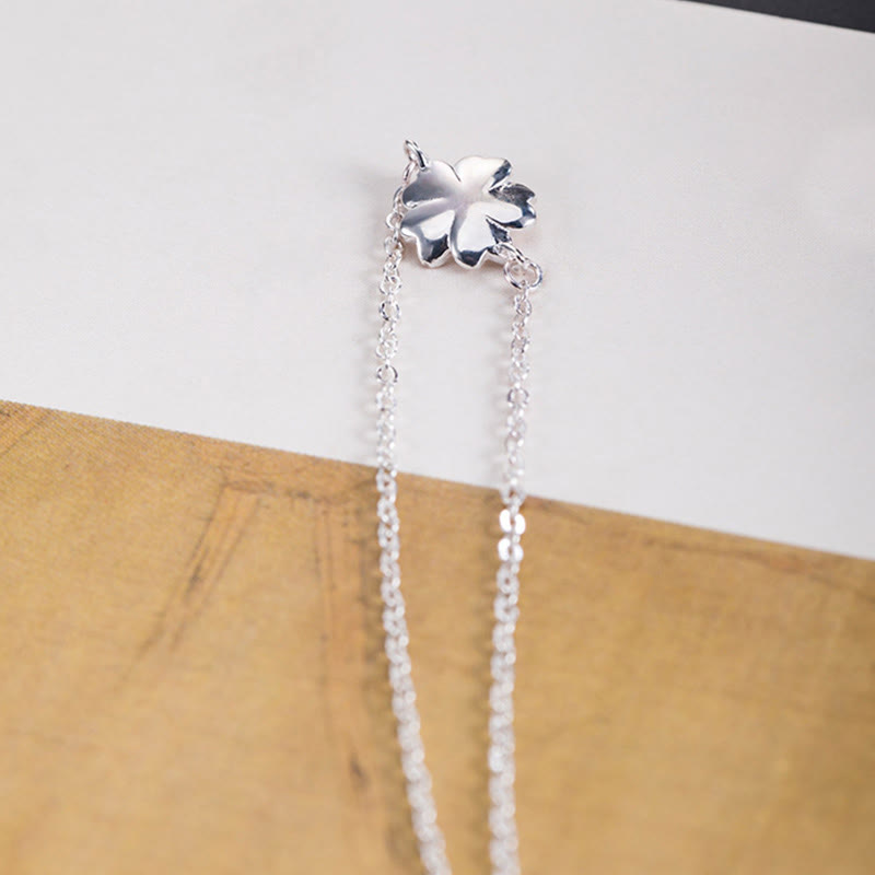 Stone of buddha 925 Sterling Silver Cherry Blossom Blessing Chain Bracelet