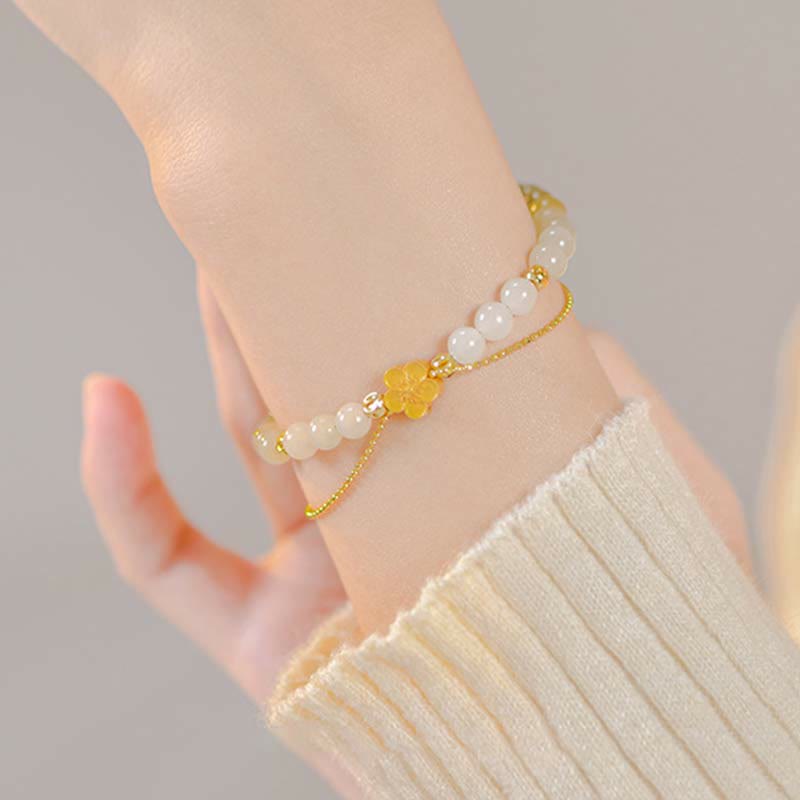 Stone of buddha 925 Sterling Silver Natural Hetian Jade Peach Blossom Luck Chain Bracelet