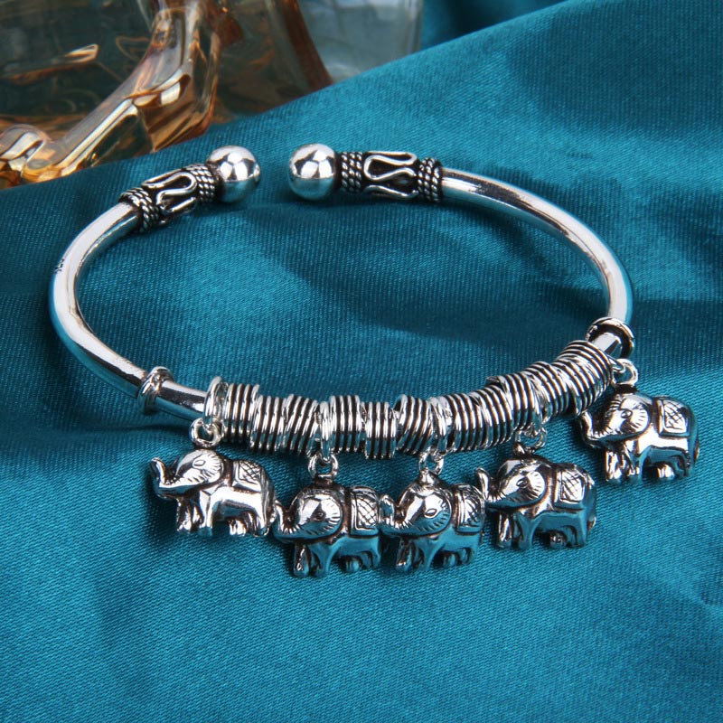 Stone of buddha 925 Sterling Silver Elephant Strength Bracelet Bangle