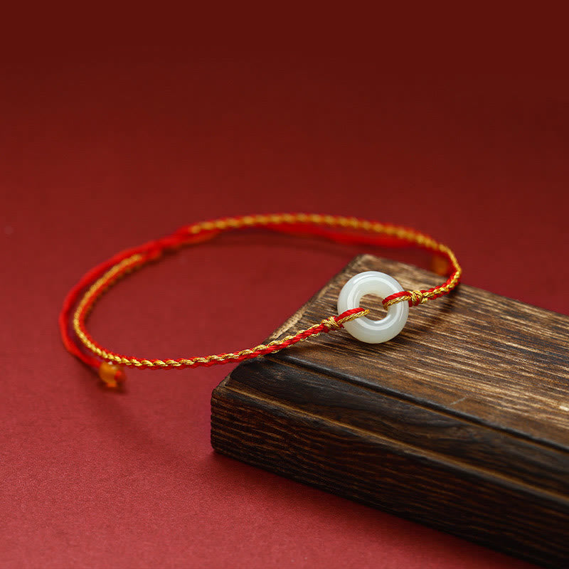 Stone of buddha Round Peace Buckle Jade Luck Abundance Braided Bracelet Anklet