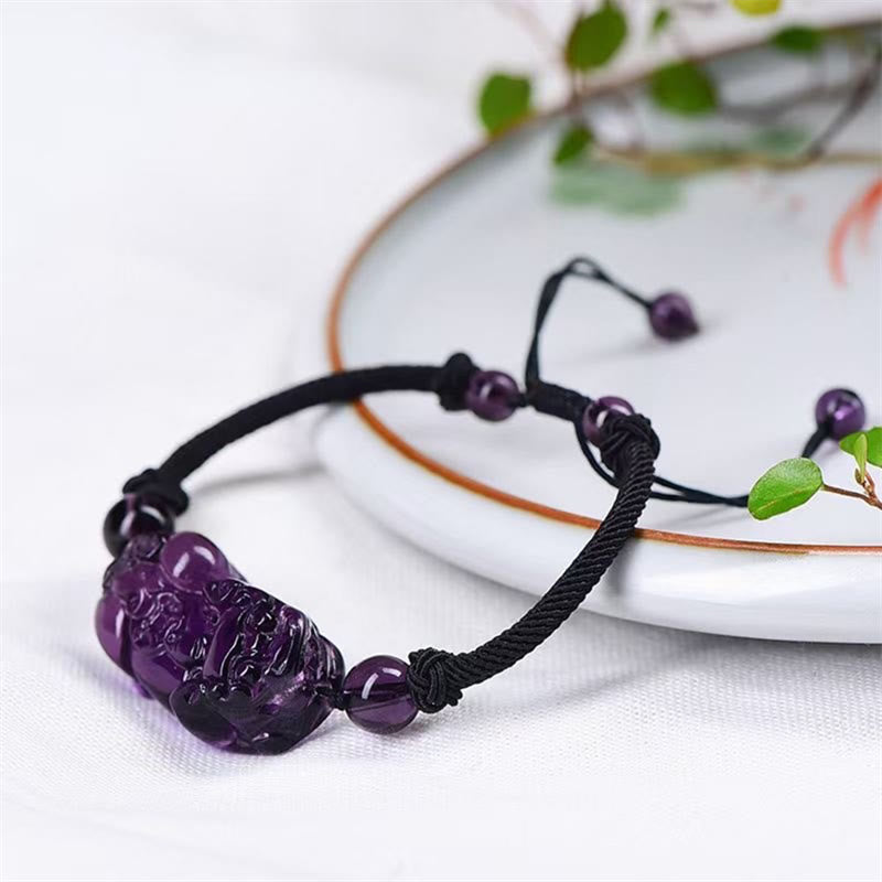 Stone of buddha Natural Obsidian Amethyst Citrine PiXiu Cooper Coin Wealth Bracelet