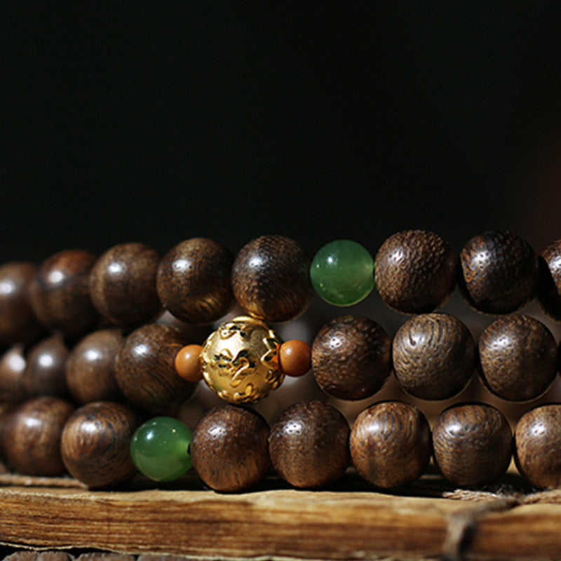 Stone of buddha 999 Gold 108 Mala Beads Kalimantan Agarwood Cyan Jade Six True Words Strength Bracelet