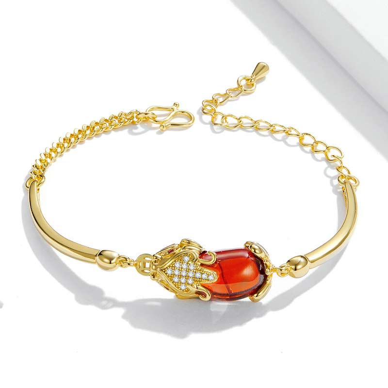 Stone of buddha FengShui Golden Red Agate PiXiu Wealth Luck Bracelet