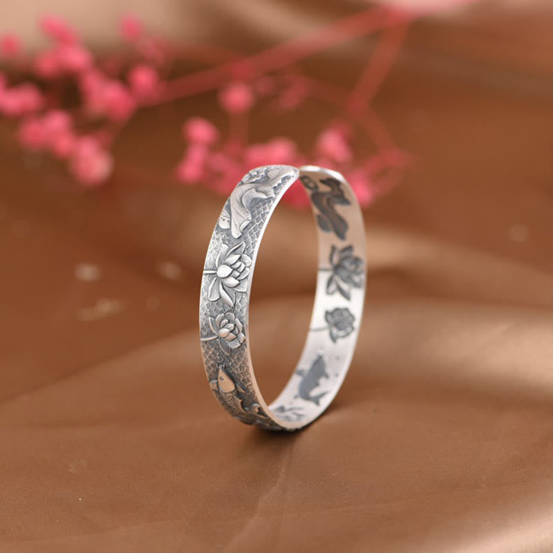 Stone of buddha 999 Sterling Silver Luck Koi Fish Lotus Wealth Bracelet Bangle