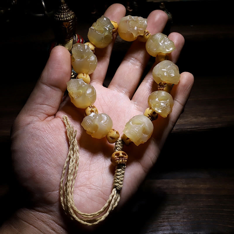 Stone of buddha Handmade Tibetan Sheep Horn Skull The Lord of the Corpse Forest Yak Bone Engraved Luck Bracelet