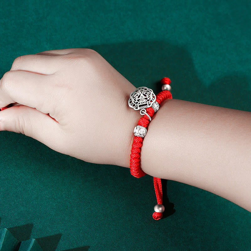 Stone of buddha 925 Sterling Silver Chinese Lock Charm Multicolored Red String Protection Handmade Braided Kids Bracelet