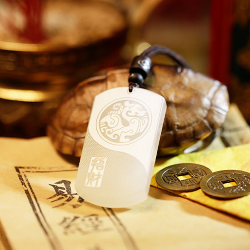 Stone of buddha White Jade PiXiu Yin Yang Luck Protection Necklace Pendant