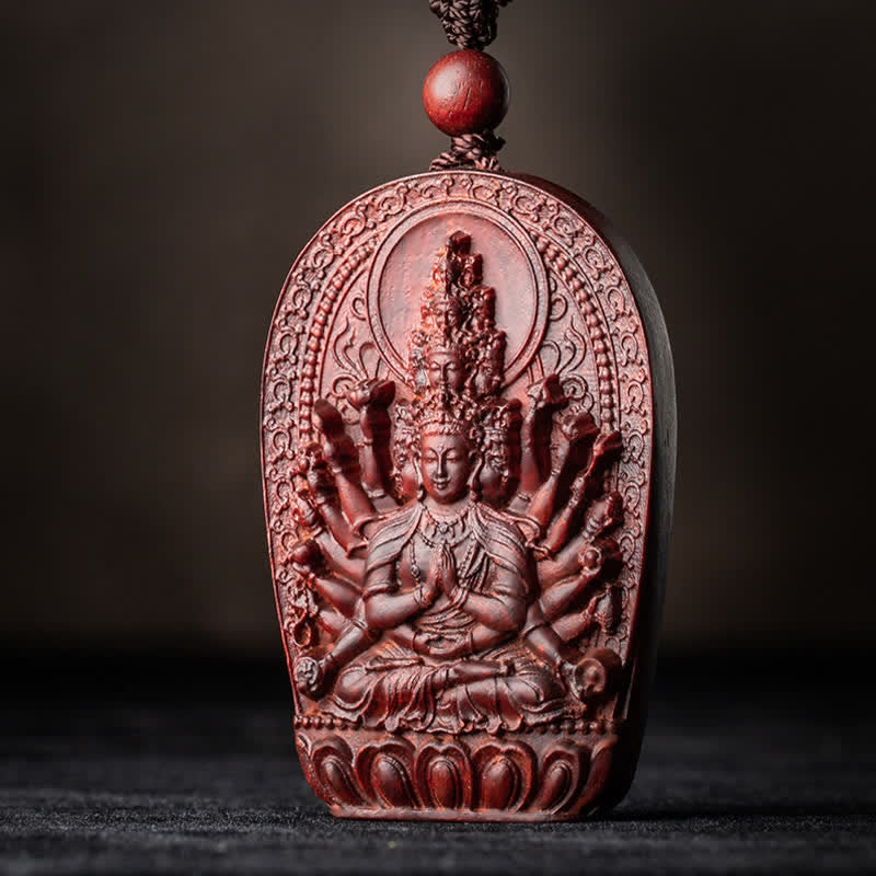 Stone of buddha Chinese Zodiac Natal Buddha Small Leaf Red Sandalwood Lotus Protection Necklace Pendant