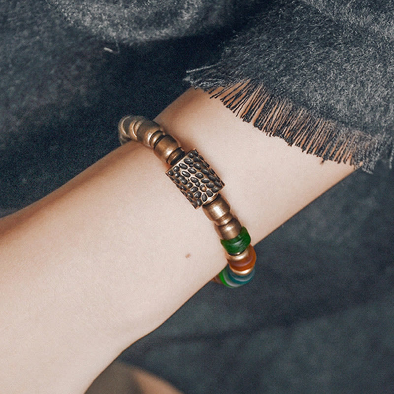 Stone of buddha Tibetan Colorful Glass Beads Copper Wealth Bracelet