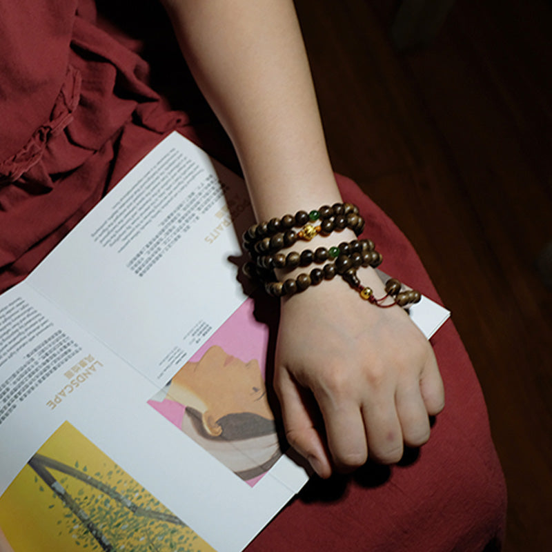 Stone of buddha 999 Gold 108 Mala Beads Kalimantan Agarwood Cyan Jade Six True Words Strength Bracelet