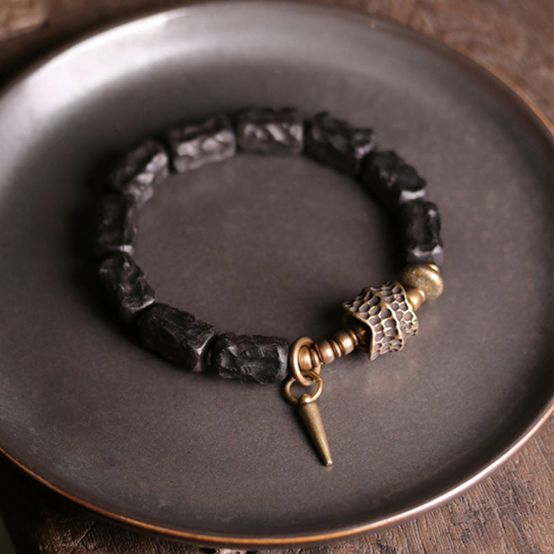 Stone of buddha Ebony Wood Copper Balance Protection Couple Bracelet