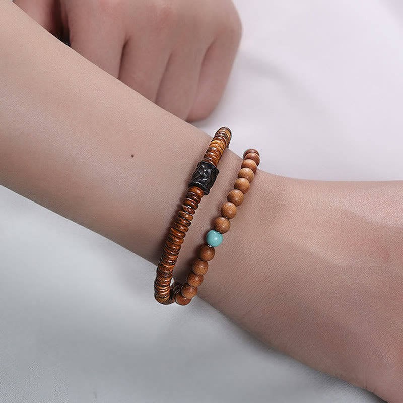 Stone of buddha Sandalwood Small Leaf Red Sandalwood Thuja Sutchuenensis Boxwood Turquoise Protection Double Wrap Bracelet