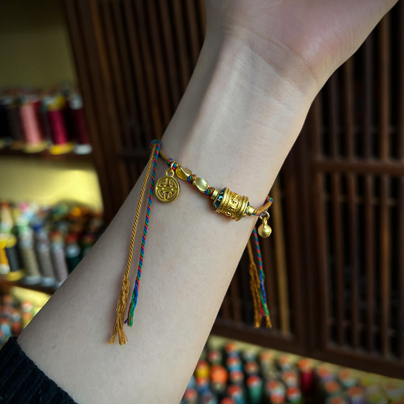 Stone of buddha Tibetan Handmade Om Mani Padme Hum Prayer Wheel Protection Strength String Bracelet